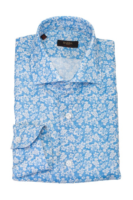 Shop BARBA  Shirt: Barba linen shirt.
French collar.
Micro floral print.
Composition: 100% Linen.
Made in Italy.. 40056 K1 U02-1